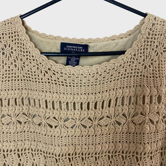 Jones New York Lined Crochet Sleeveless Top Tan Women's Petite Large Casual Boho - Picture 5 of 9